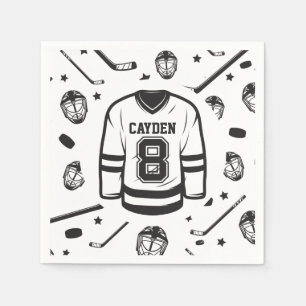 Serviette En Papier Hockey noir et blanc 8e anniversaire