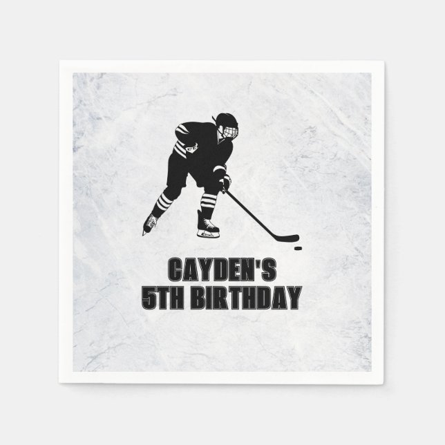 Serviette En Papier Hockey noir et blanc anniversaire (Devant)