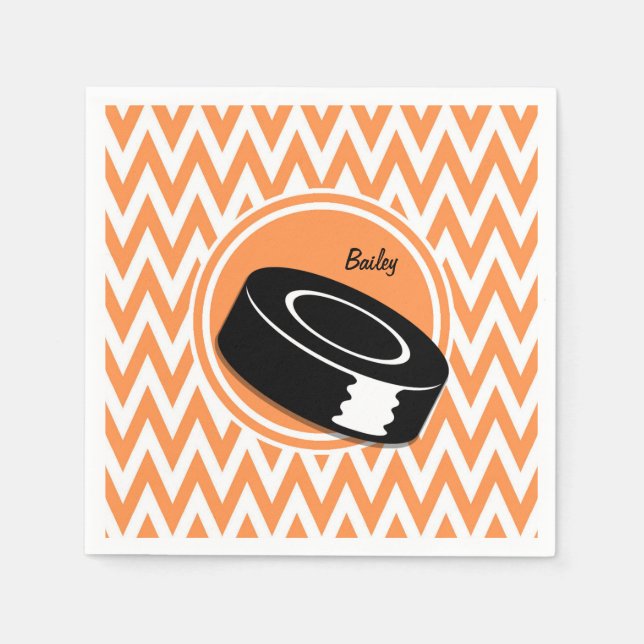 Serviette En Papier Hockey ; Orange et White Chevron (Devant)