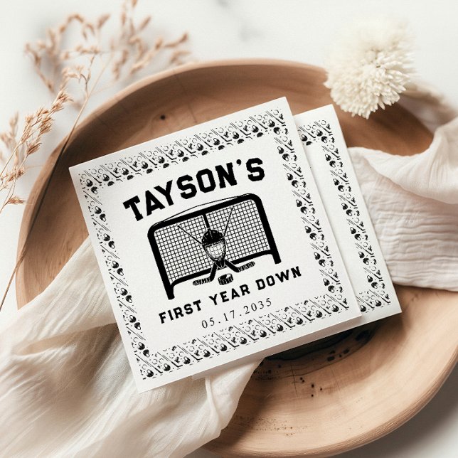 Serviette En Papier Hockey première année en bas 1er anniversaire papi (Créateur téléchargé)