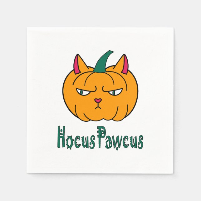 Serviette En Papier Hocus pawcus Halloween citrouille ginger cat magie (Devant)