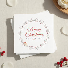 Serviette En Papier Holiday Berry Branch Merry Christmas Custom 