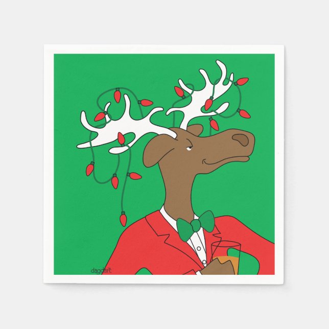 Serviette En Papier Holiday Moose Cocktail Napkin (Devant)