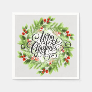 Serviette En Papier Holly Berries Joyeux Noël