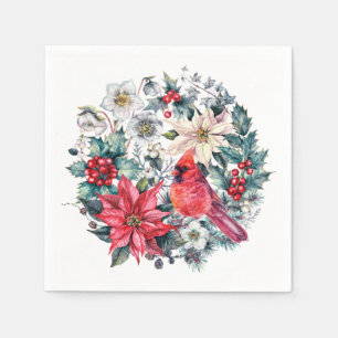 Serviette En Papier Holly Berry Cardinal Rouge Vintage Noël