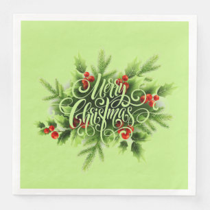 Serviette En Papier Holly Joyeux Papier de Noël Napkin