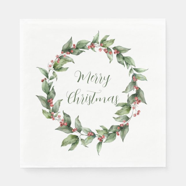 Serviette En Papier Holly Red Berry Wreath Christmas (Devant)