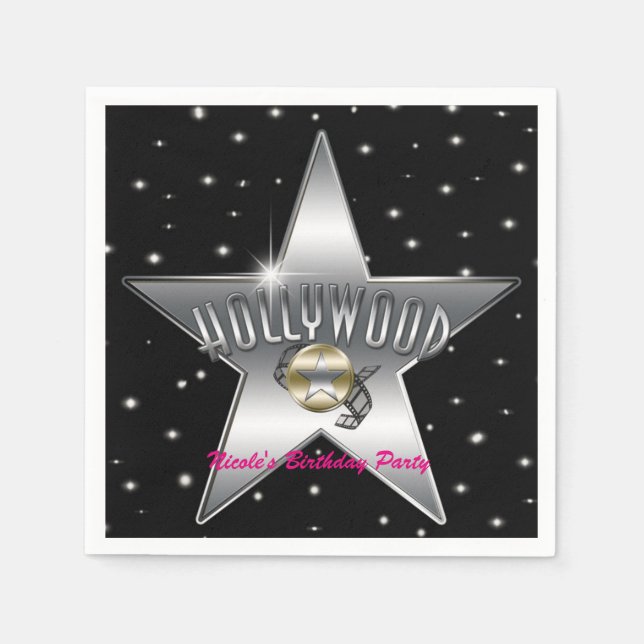 Serviette En Papier Hollywood Silver Star Black Anniversaire Party (Devant)