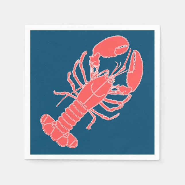 Serviette En Papier Homard rose Bleu foncé Serviettes de fruits de mer (Devant)