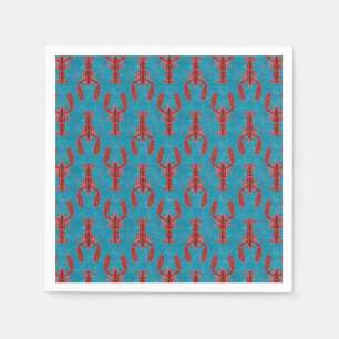 Serviette En Papier Homard tribal rouge sur bleu marine