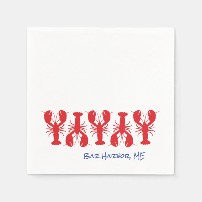 Serviette En Papier Homards Rouges Bleu Lieu Personnalisé CÔTE Preppy (Devant)