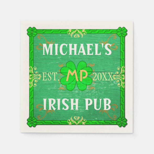 Serviette En Papier Home Bar personnalisable : Green Irish Pub (Devant)