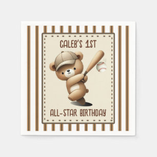 Serviette En Papier Homerun Hitter Baseball Bear 1er Anniversaire fête