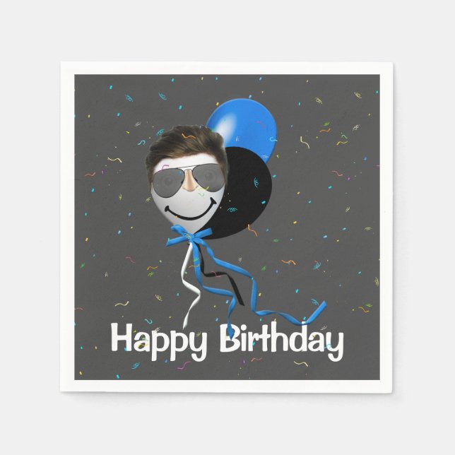 Serviette En Papier Homme de fête d'anniversaire sur ballon (Devant)