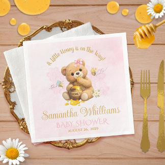 Serviette En Papier Honey Bear Baby Shower - A Little Honey Baby Showe