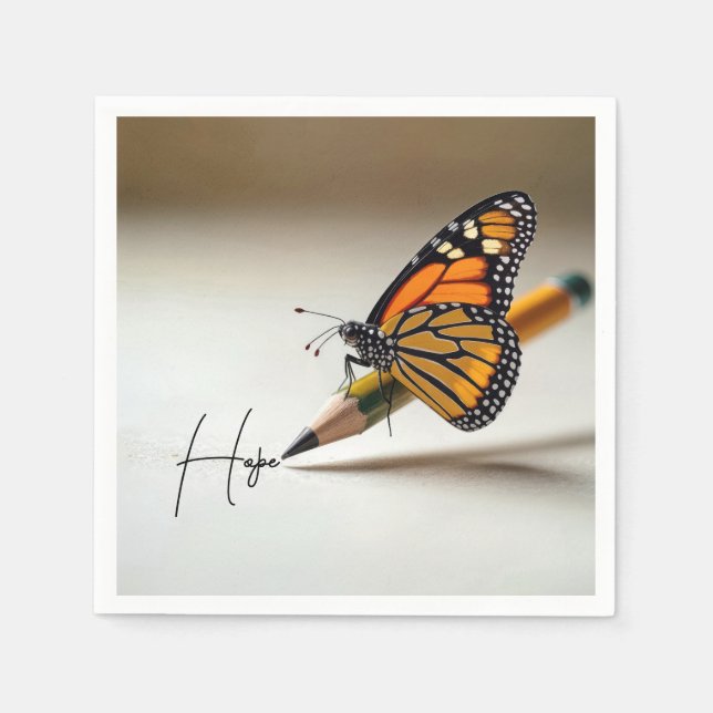 Serviette En Papier Hope Text and Monarch Butterfly On a Pencil (Devant)