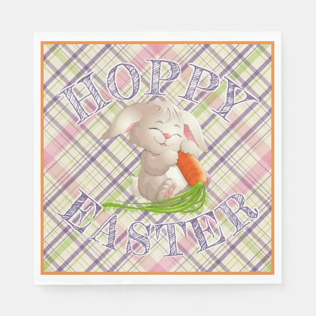 Serviette En Papier Hoppy Joyeux Lapin De Pâques Grandes Et Motif Plai (Devant)