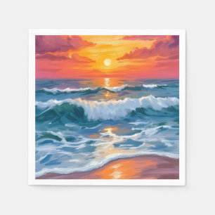 Serviette En Papier Horizon fondu Aquarelle Coucher de soleil vague