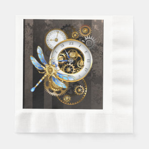 Serviette En Papier Horloge à vapeur avec libellule mécanique