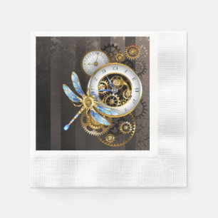 Serviette En Papier Horloge à vapeur avec libellule mécanique