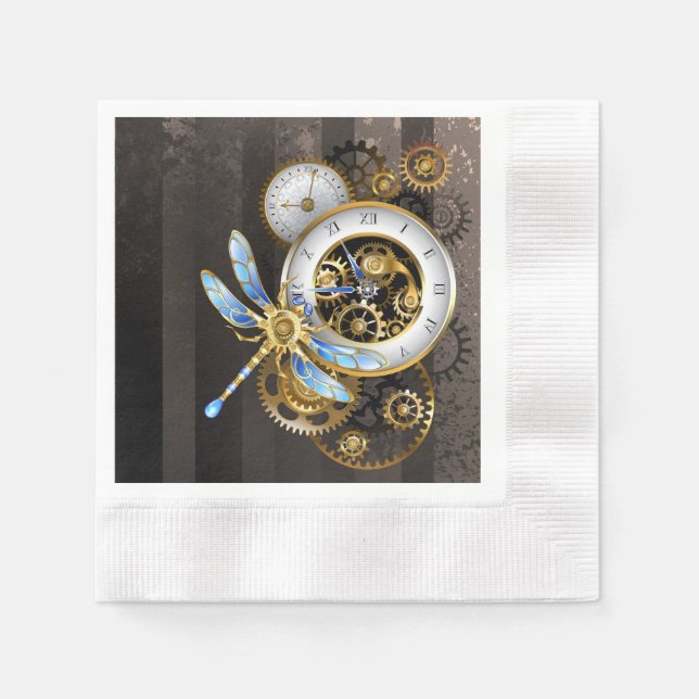 Serviette En Papier Horloge à vapeur avec libellule mécanique (Devant)
