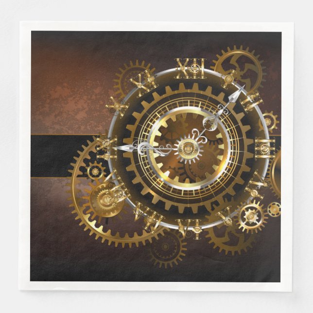 Serviette En Papier Horloge Steampunk avec des engrenages anciens (Devant)