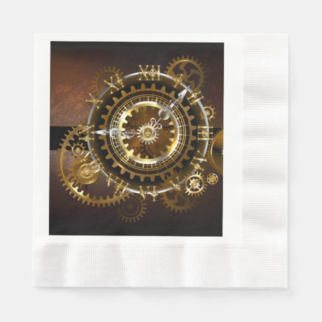 Serviette En Papier Horloge Steampunk avec des engrenages anciens (Devant)