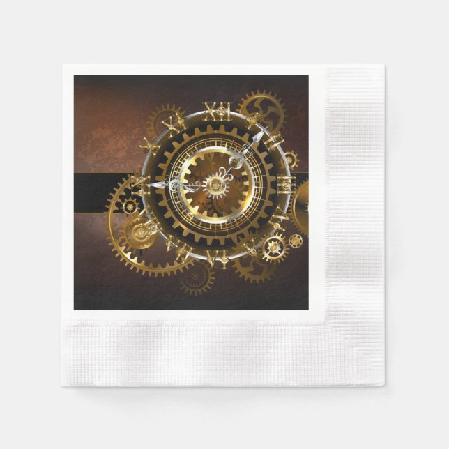 Serviette En Papier Horloge Steampunk avec des engrenages anciens (Devant)
