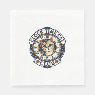 Serviette En Papier Horloge Temps Chat Chat Graphique Tee Art - Horlog