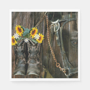 Serviette En Papier Horse Cowboy Boots Sunflowers Rustic Barque