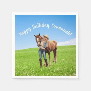 Serviette En Papier Horse Girl Anniversaire Célébration Message spécia