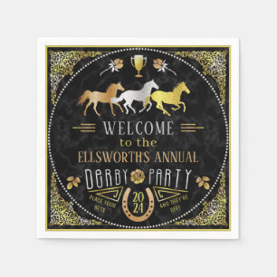 Serviette En Papier Horse Racing Derby Day Party Art Déco Black Gold