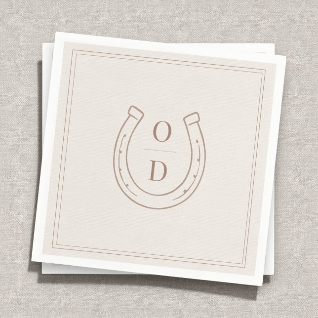 Serviette En Papier Horseshoe Western Country Brown Monogram Wedding (Créateur téléchargé)