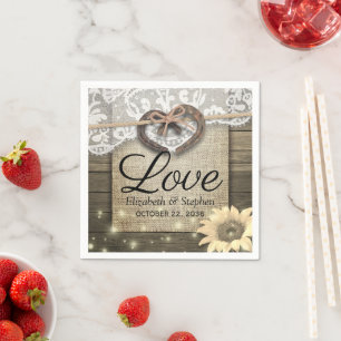 Serviette En Papier Horseshot Heart Lace Sunflower Wood Wedding shower