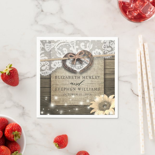 Serviette En Papier Horseshot Heart Lace Sunflower Wood Wedding shower (En situation)