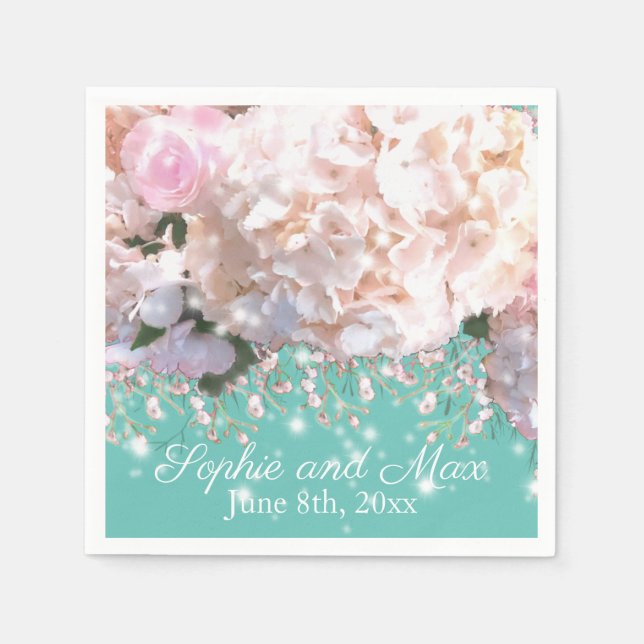 Serviette En Papier Hortensias romantiques blancs roses, fleurs blanch (Devant)