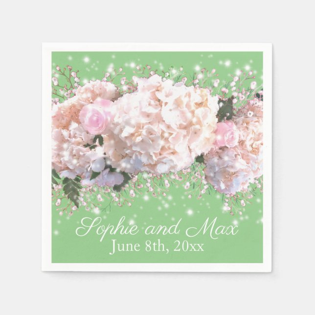 Serviette En Papier Hortensias romantiques blancs roses, fleurs blanch (Devant)