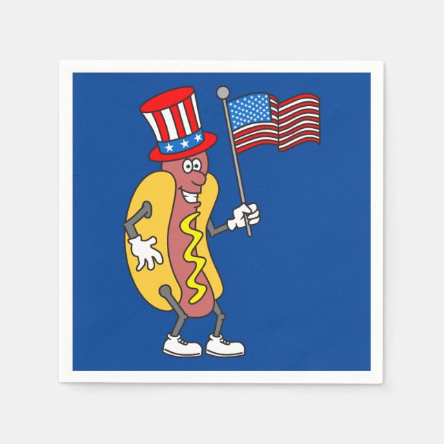 Serviette En Papier Hot Dog Patriotic tenant le drapeau américain 4 ju (Devant)
