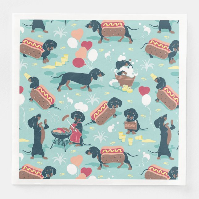 Serviette En Papier Hot dogs et limonade chien de dachshund été (Devant)
