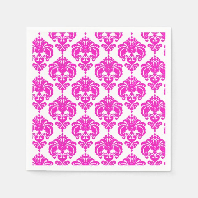 Serviette En Papier Hot rose & blanc Damask Chic Elegant Party (Devant)