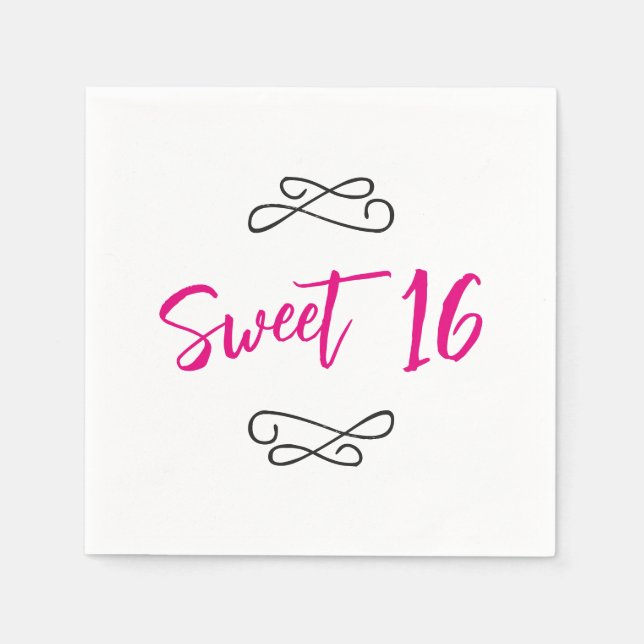 Serviette En Papier Hot rose Chic Doodle Moderne Script Sweet 16 (Devant)
