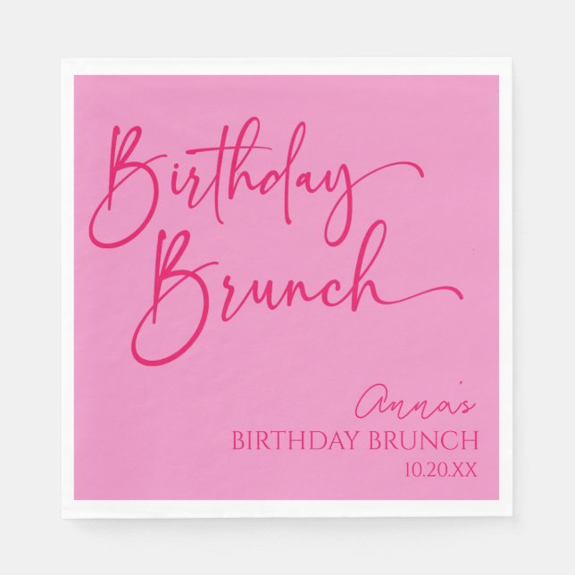 Serviette En Papier Hot rose moderne minimaliste Anniversaire Brunch P (Devant)