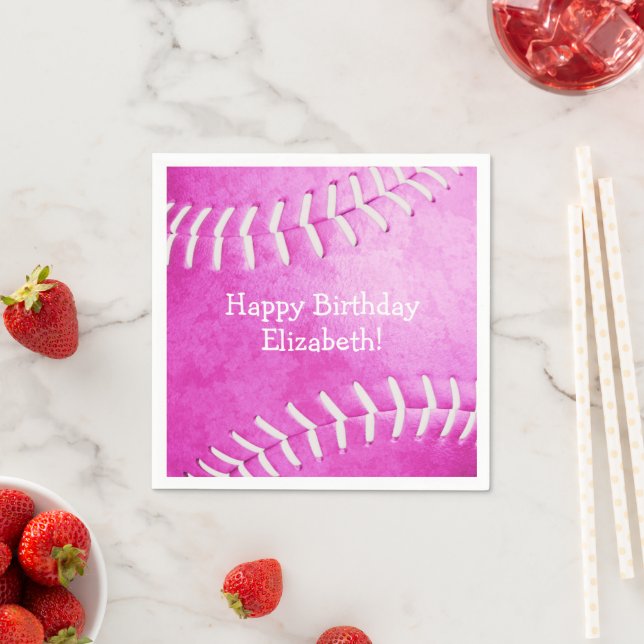 Serviette En Papier hot rose softball filles sport fête d'anniversaire (En situation)