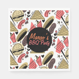 Serviette En Papier Hotdog Burger Doodle BBQ Motif d'anniversaire