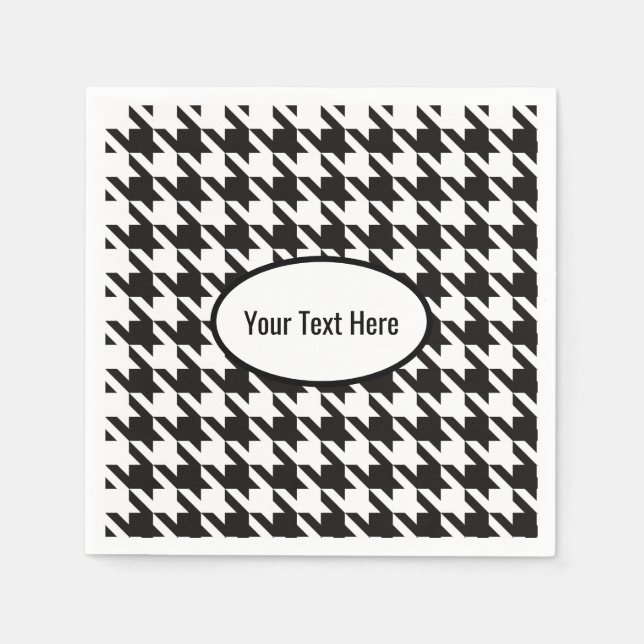 Serviette En Papier Houndstooth Mariage noir blanc Personnalisé (Devant)