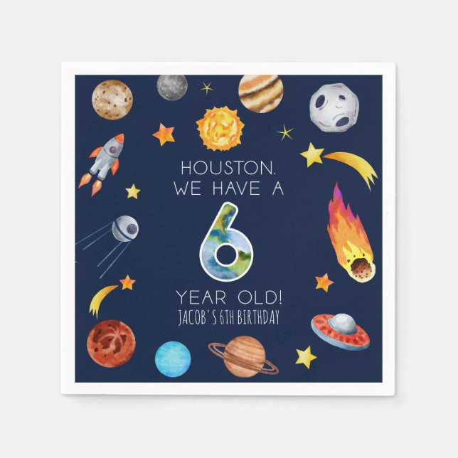 Serviette En Papier Houston We Have A 6 Year Old 6th Birthday Party (Devant)