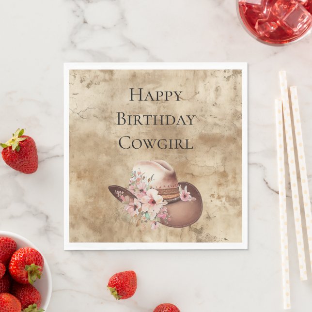 Serviette En Papier Howdy Cowgirl rose Floral Casquette Western Chic (En situation)