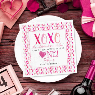 Serviette En Papier Hugs & Kisses (XOXO) Valentine's Day 1st Birthday