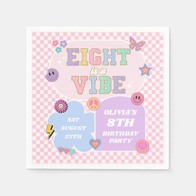 Serviette En Papier Huit Est Un Vibe Preppy Patch 8e Anniversaire (Devant)