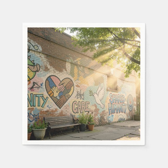 Serviette En Papier Humanity Symbolic Graffiti On Brick Wall Mural (Devant)